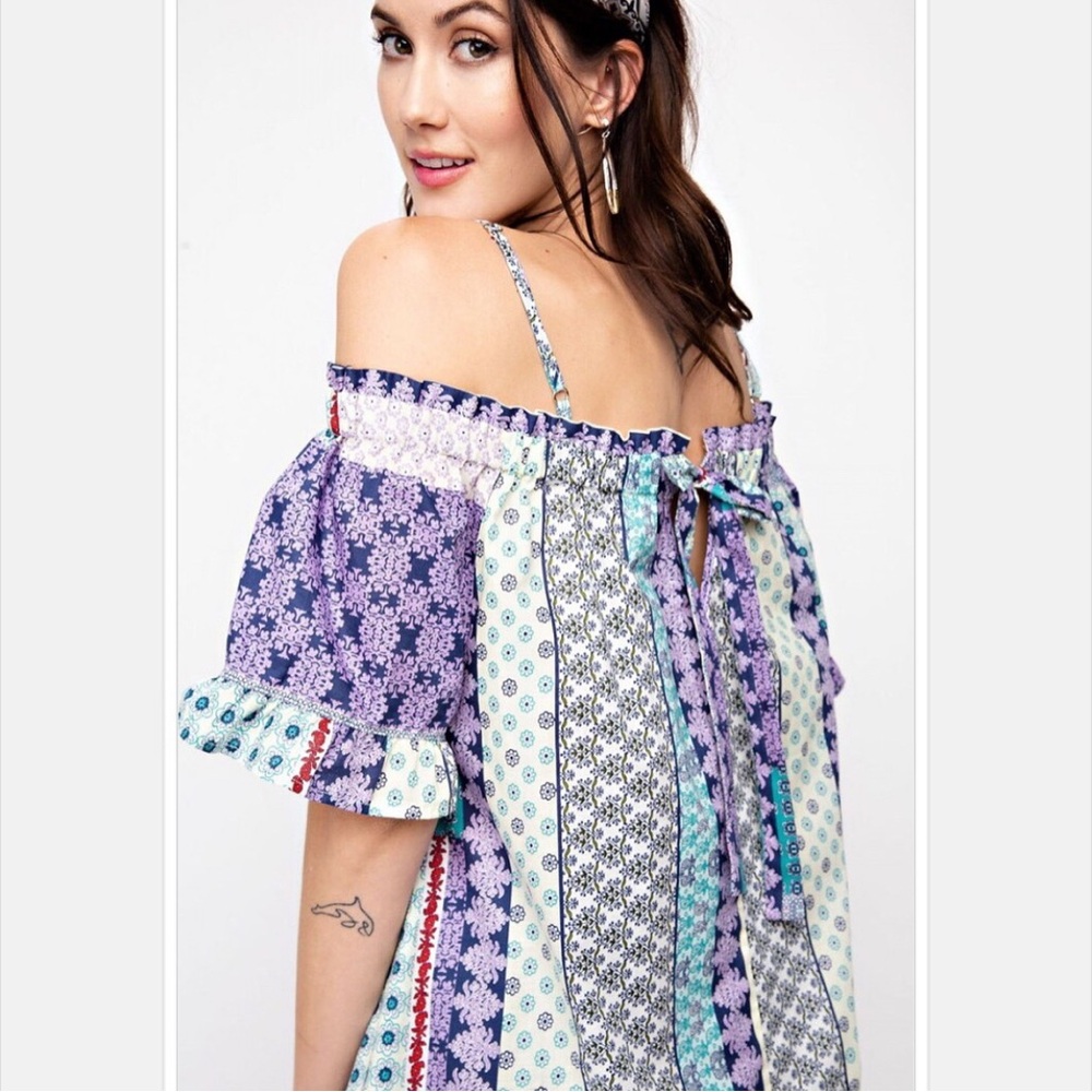 Patchwork Off-Shoulder Top - image 4